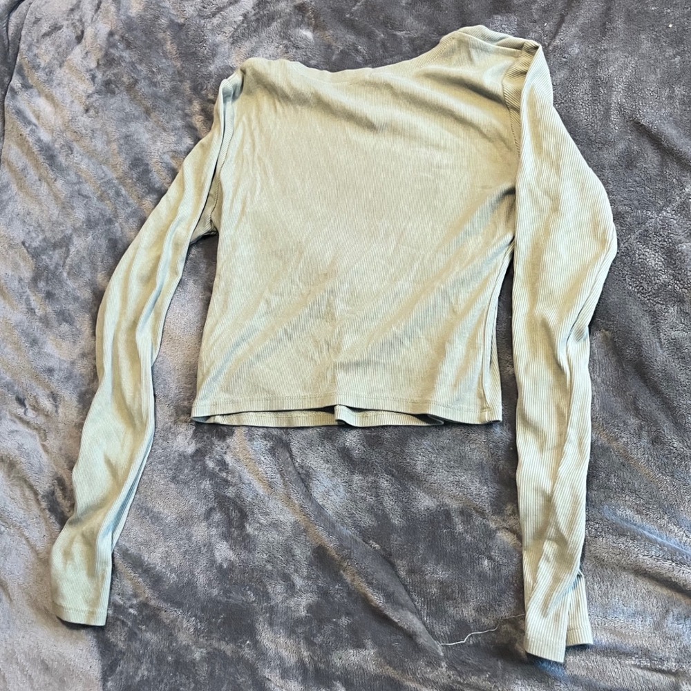 Garage Sage Green Ribbed Graphic Crop Top Long Sleeve Vintage Market Medium - Picture 4 of 4
